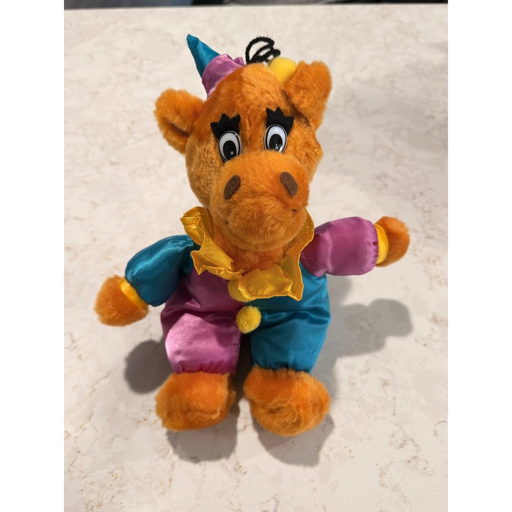 Vintage Play By Play Orange Horse Clown Plush Satin Jester Outfit Toy
